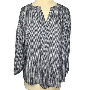 Anne Carson women’s one X blouse blue & white plaid button front V-neck 3/4 slee